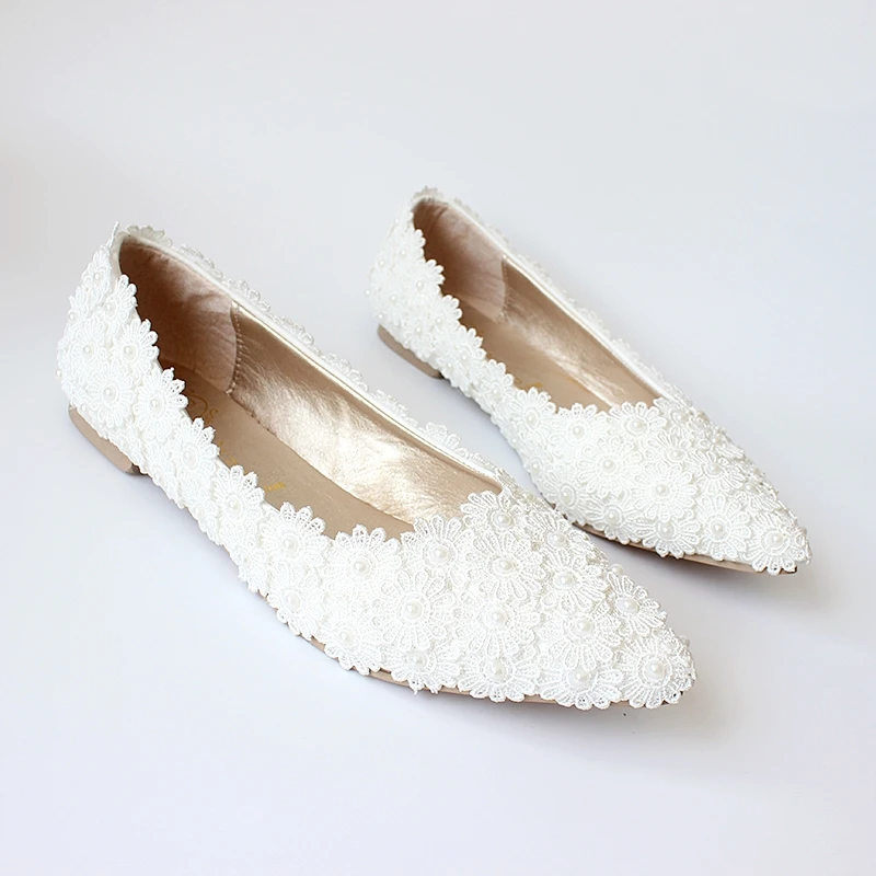 flat white bridal shoes