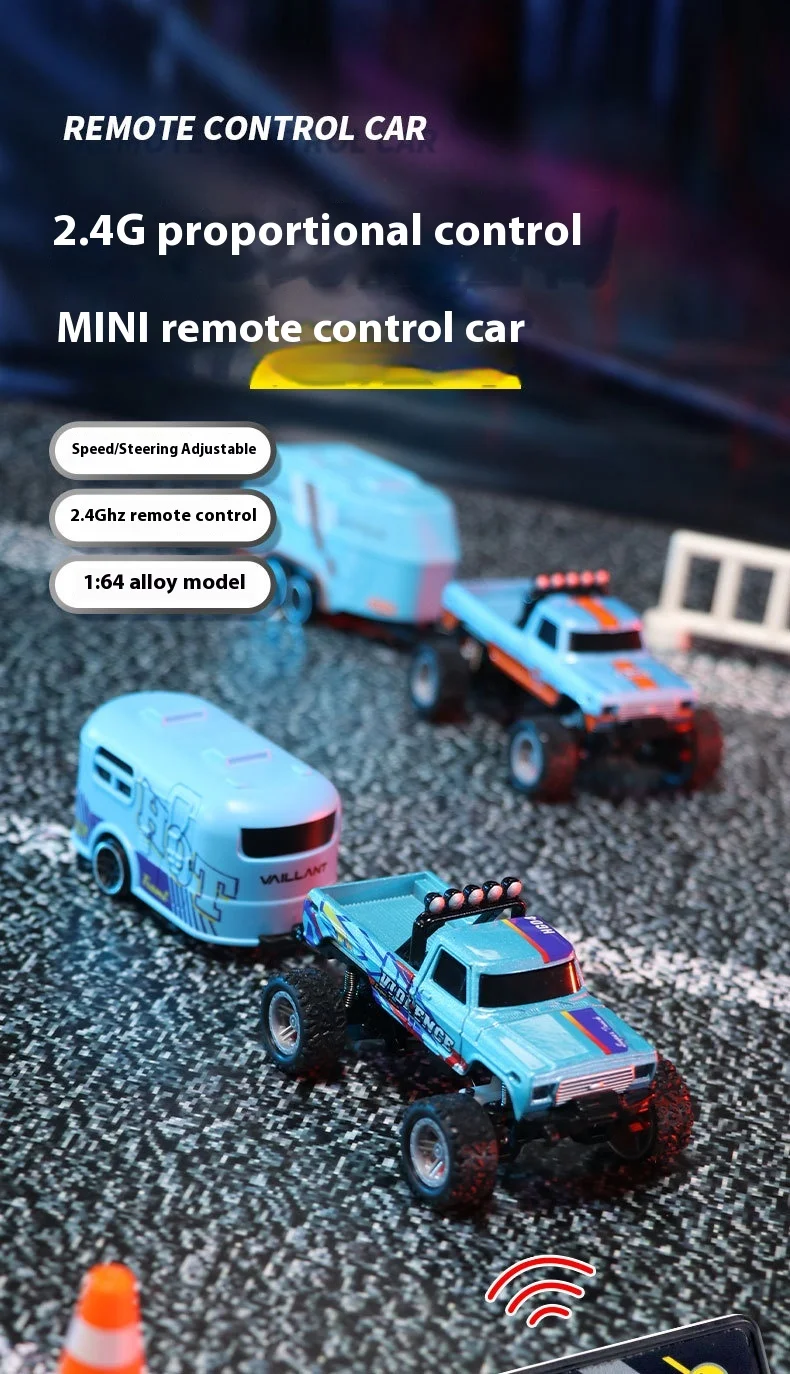Newest 1:64 Speed Mini Reinforced Concrete Alloy Truck Cool Light Shock Absorption Offroad Monster Kids Toy with Remote Control