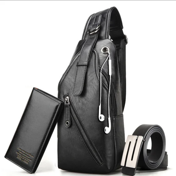 
2020 new style pu leather 3pieces set sling bag custom for men 