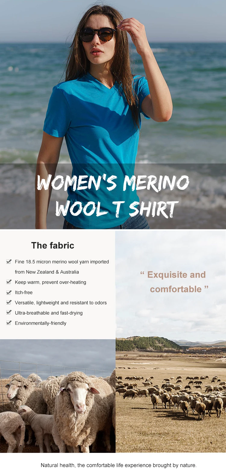 Enerup Custom Oem/Odm Merino Wool Womens Short Sleeves Cotton T Shirt Basic Top Tees Blank Crew Neck Streetwear Short Sleeve