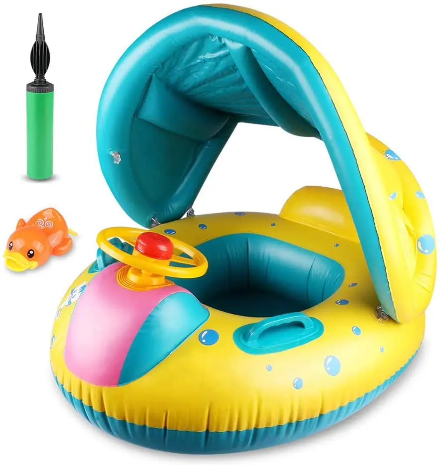 1pc Inflatable Baby Boat with Canopy Pool Float for Kids Swimming Ring WateSw JE 