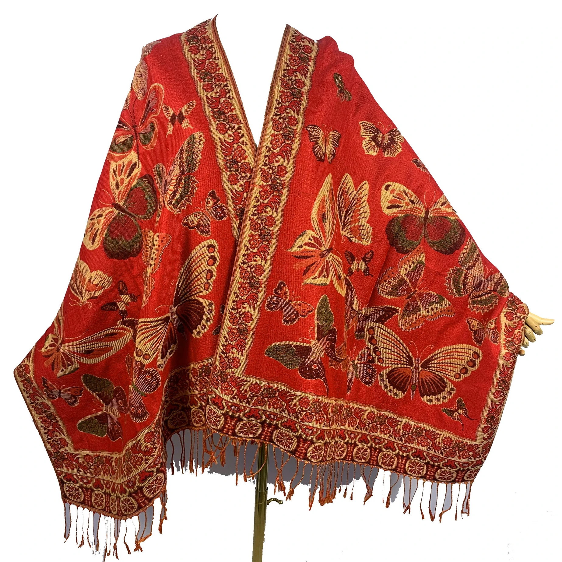 
Factory cheap wholesale winter jacquard weaving butterfly pashmina shawl polyester scarf 