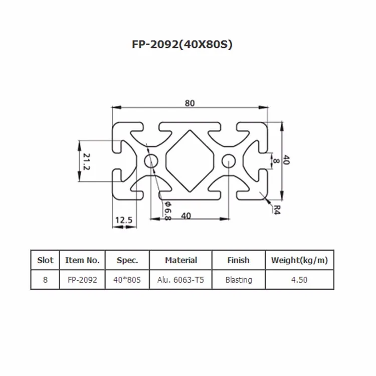 Double V slot aluminum extrusion cross-section view