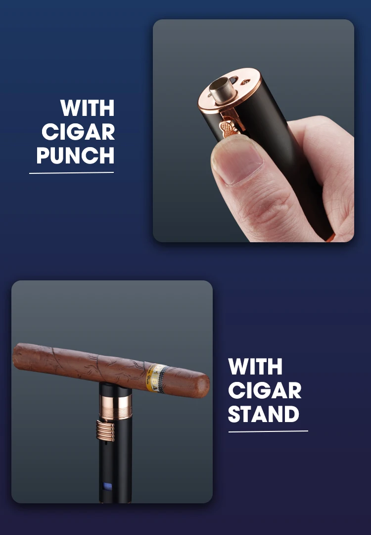 Table Cigar Stand Luxury 3 Flame Butane Gas Jet Flame Torch Oem Cigar