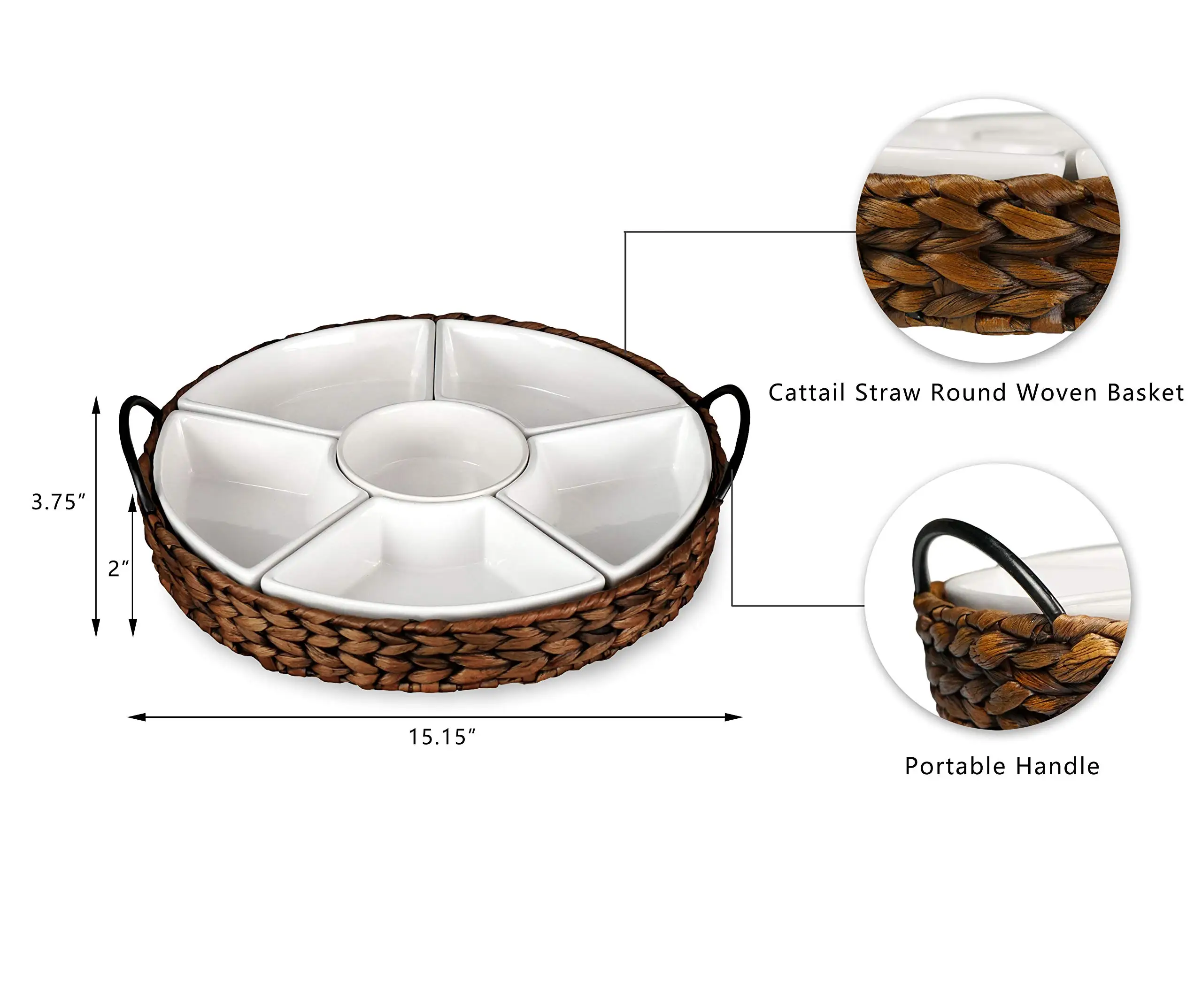 Ceramic Serving Dish Tray with Round Bamboo Pattern Customizable Logo Minimalist White Porcelain Tableware for Home Party Use details