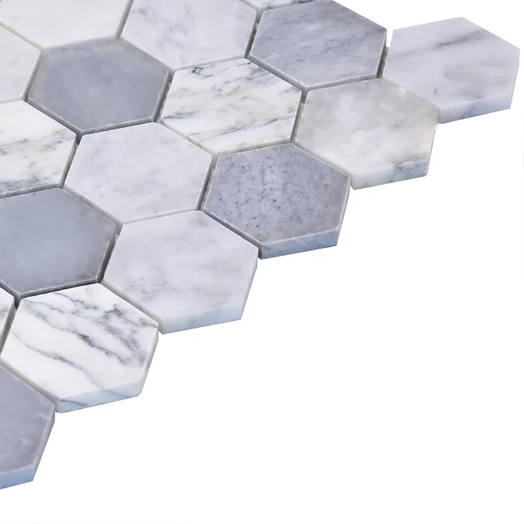 Moonight Modern Design Carrara White Italy Grey Bianco Faniellos White Hexagon Marble Mosaic for Backsplash and Wall