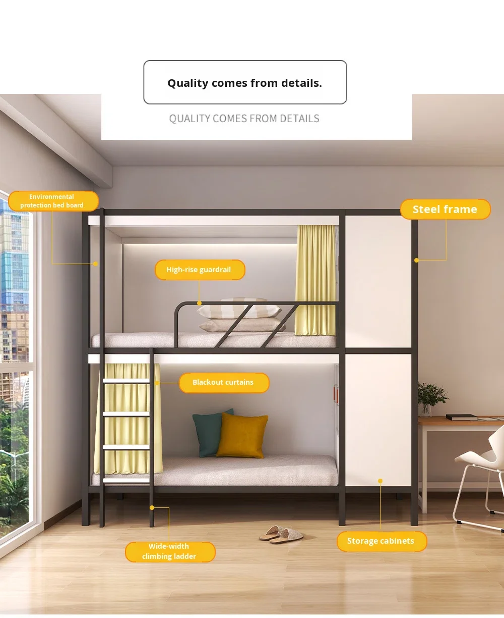 product custom free 3d design service space capsule apartment iron bed dormitory student school double decker bunk bed for adult-10