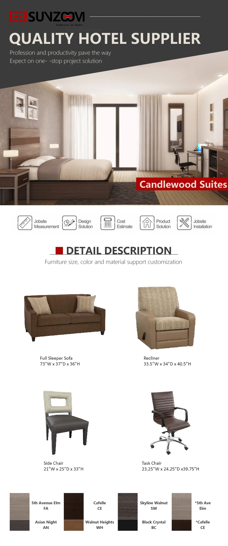 Modern candlewood suites hotel guest room furniture bed sofa set