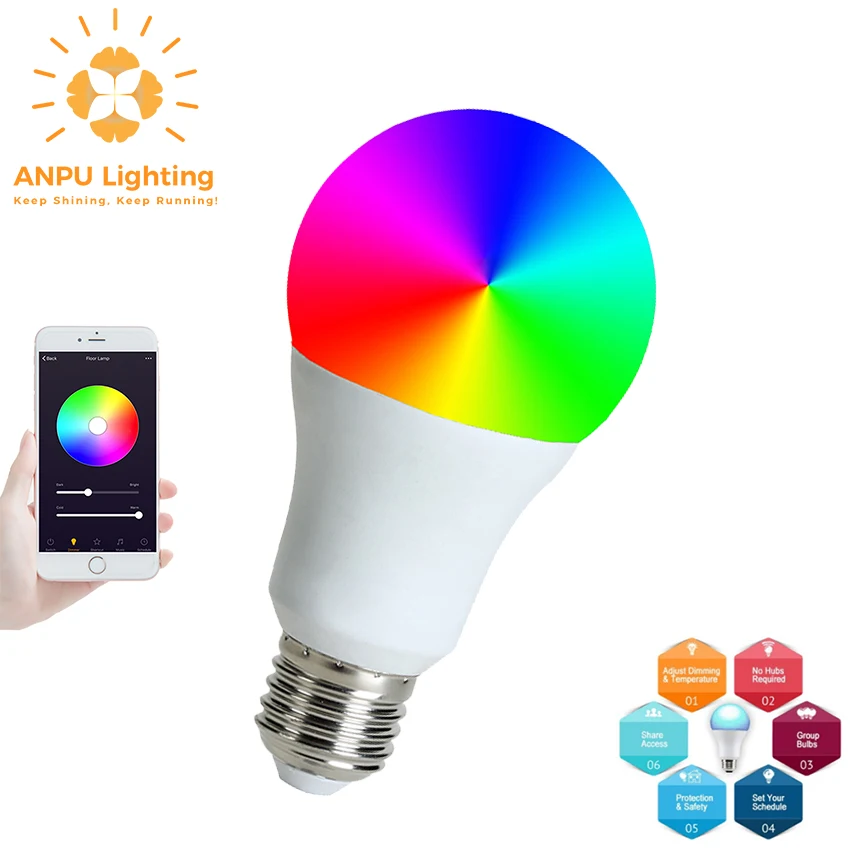 Wireless Wifi Smart  Home Light Bulb Compatible With Alexa And Google Assistant Bulbs Rgbcw Led Lights Bulb Smart Lamp Bulb