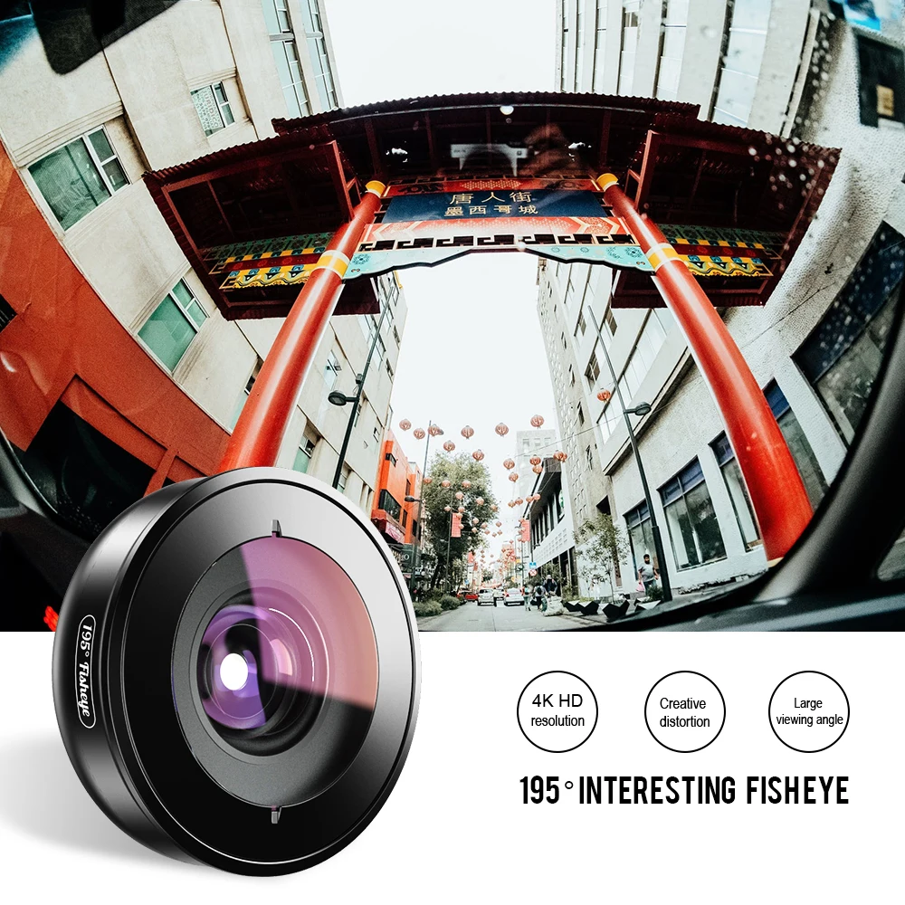 Apexel Funny Optical Glass Fish Eye 195 Degree Clip On Smartphone