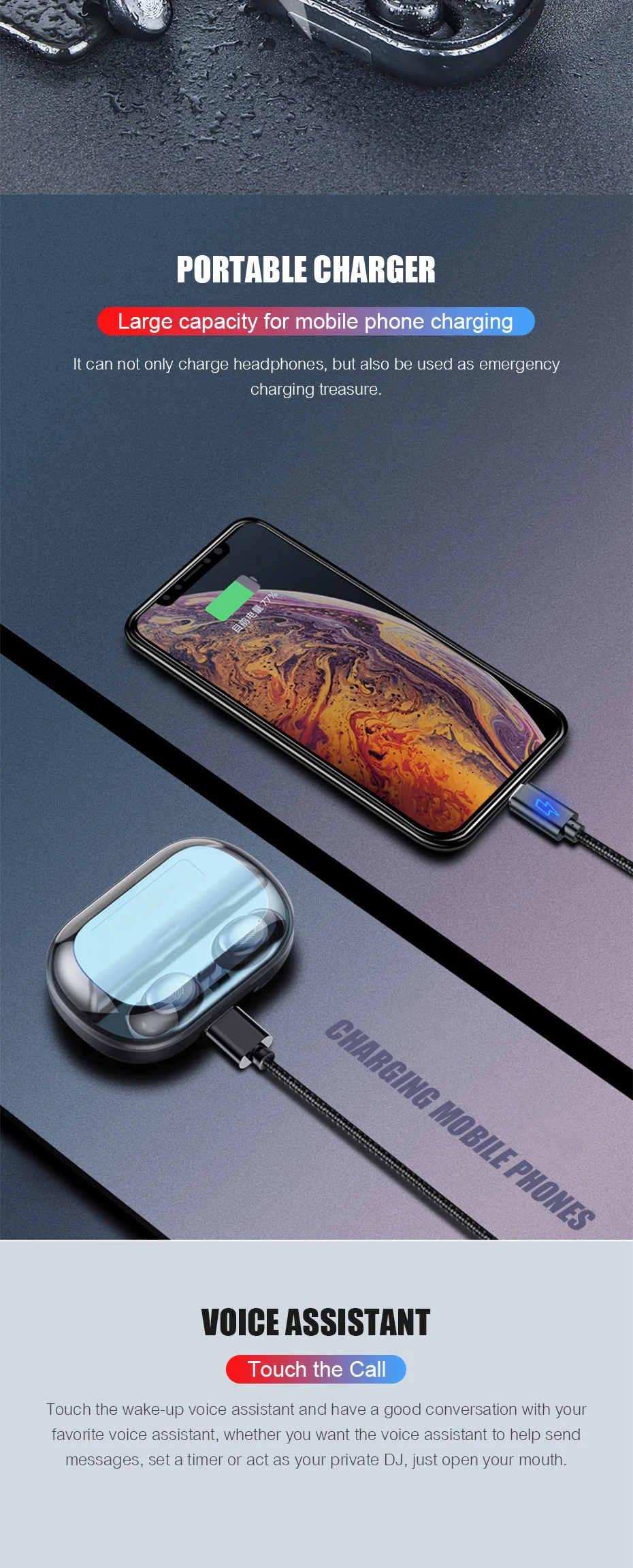 TOPK 2400mAh Waterproof Wireless Bluetooth 5.0 Headset TWS Stereo Earphone Power Bank 2 IN 1 Headphone - ANKUX.COM