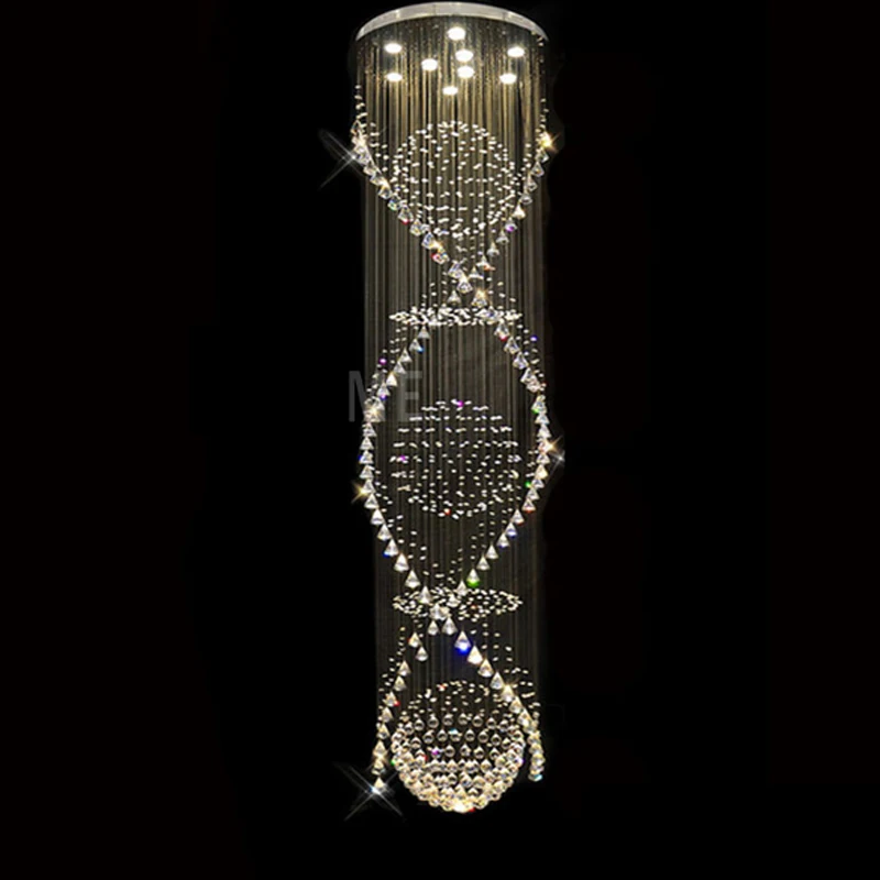 Long double spiral lustre crystal chandelier hanging rainfall lights led ceiling lights  FOB Refere