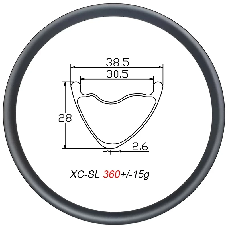 Lightest Carbon 27.5er Rims 340g 38.5mm Width 28mm Depth Asymmetry V