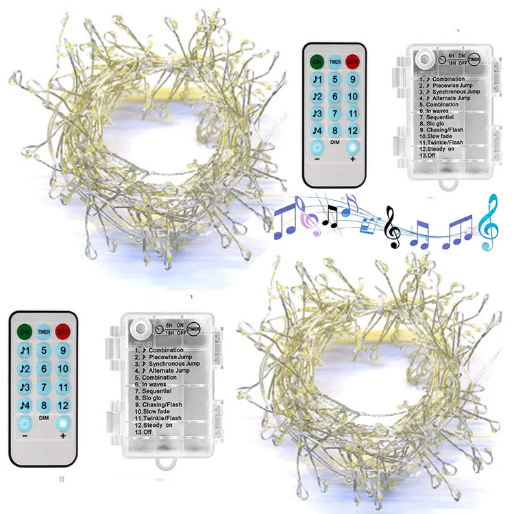 Firework Lights Led Copper Wire Starburst String Lights 12 Modes Battery Operated Fairy Lights with Remote Wedding Christmas