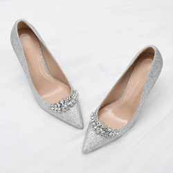 Goxeou Luxury High Quality Heels Glitter Wedding Shoes for Bride Sexy Women High Heel Dance Shoes Large Size Ladies Pumps Shoes