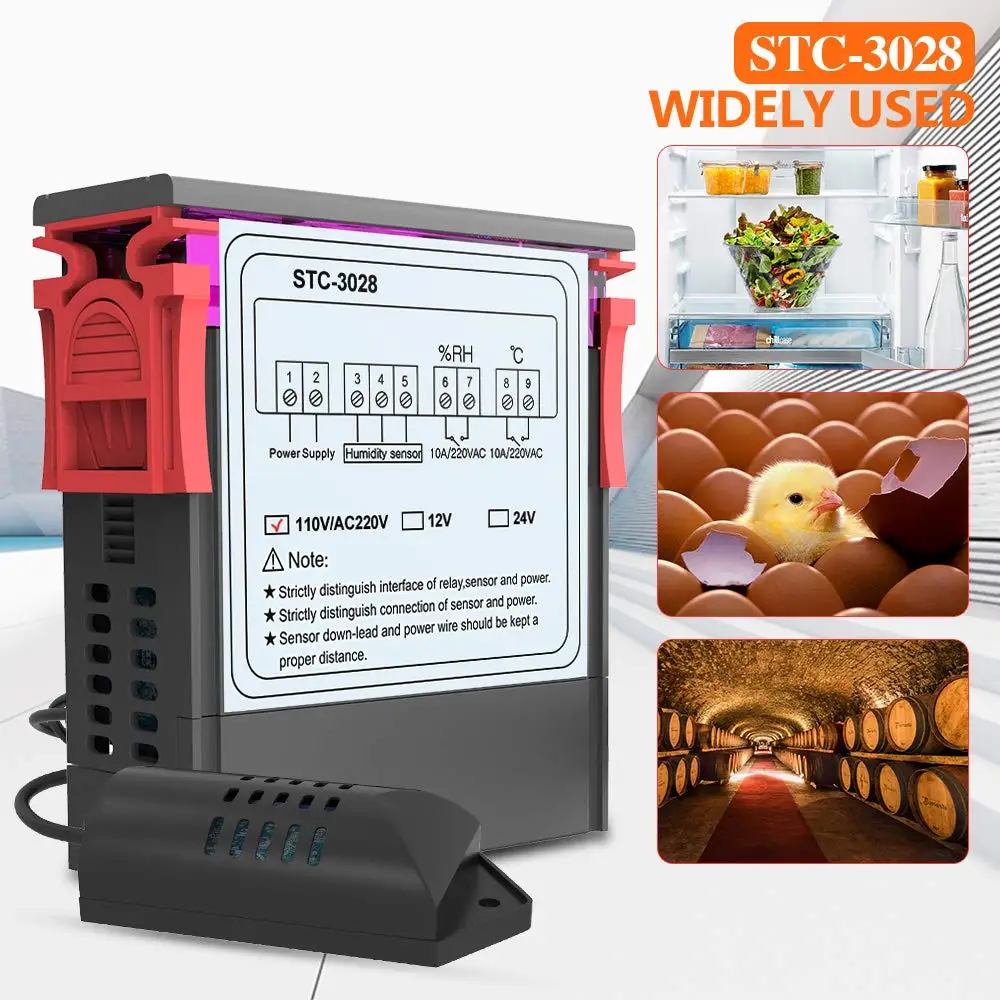 STC-3028 AC 110-220V 10A Digital Temperature Controller Dual Display Thermostat for Greenhouse/Pet Incubation/Farm/Fish Tank