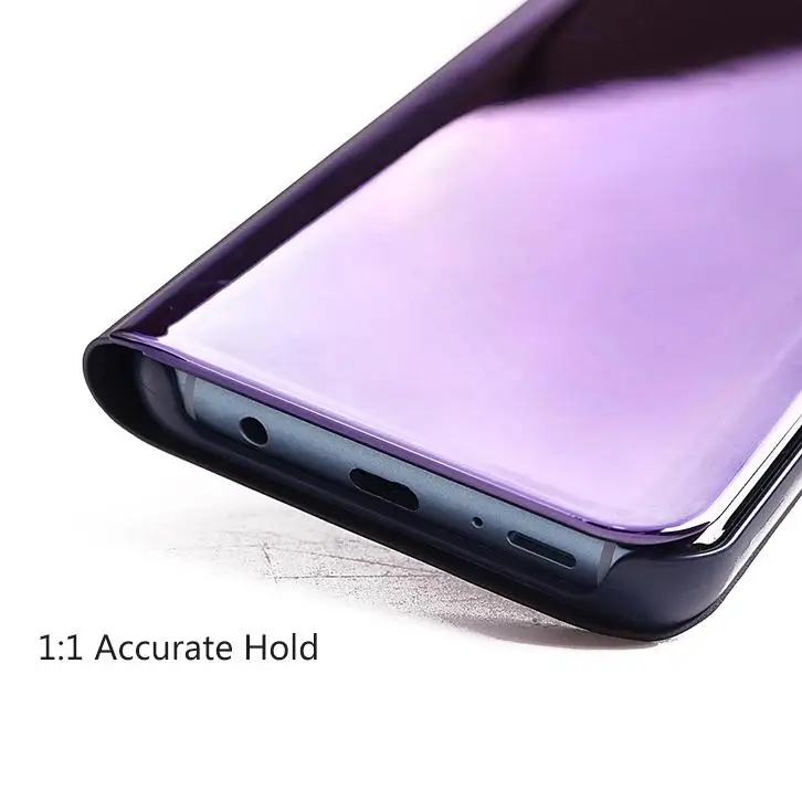 Luxury Leather Mirror Clear View Flip Standing Cell Phone Cover Case For Samsung Galaxy s9 s10 note 9 10
