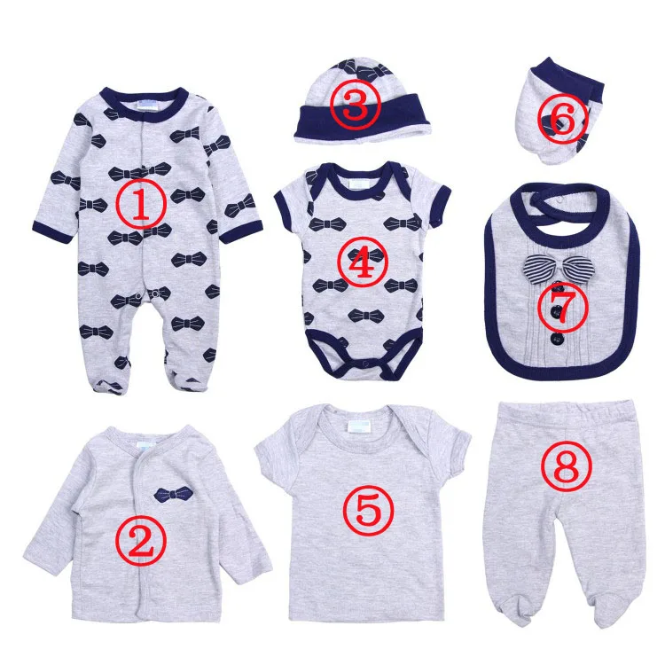 Hot Selling Newborn Baby Clothes 8 Pieces Set 100 Cotton Colorful