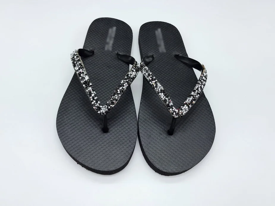 Custom Logo Diamond Women Ladies Wedge Sandal Slipper Cheap Beach PVC Strap Flip Flop