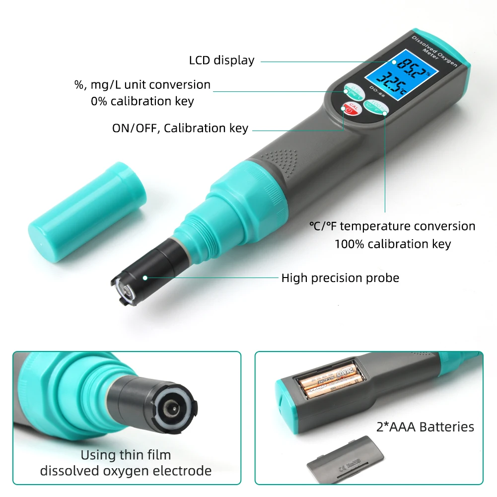 DO-66 Máy Phân Tích Oxy Hòa Tan Cảm Biến Đầu Dò Máy Kiểm Tra Oxy Phạm Vi Hai Điểm 0-199.9% Cho Bể Cá Nuôi Trồng Thủy Sản