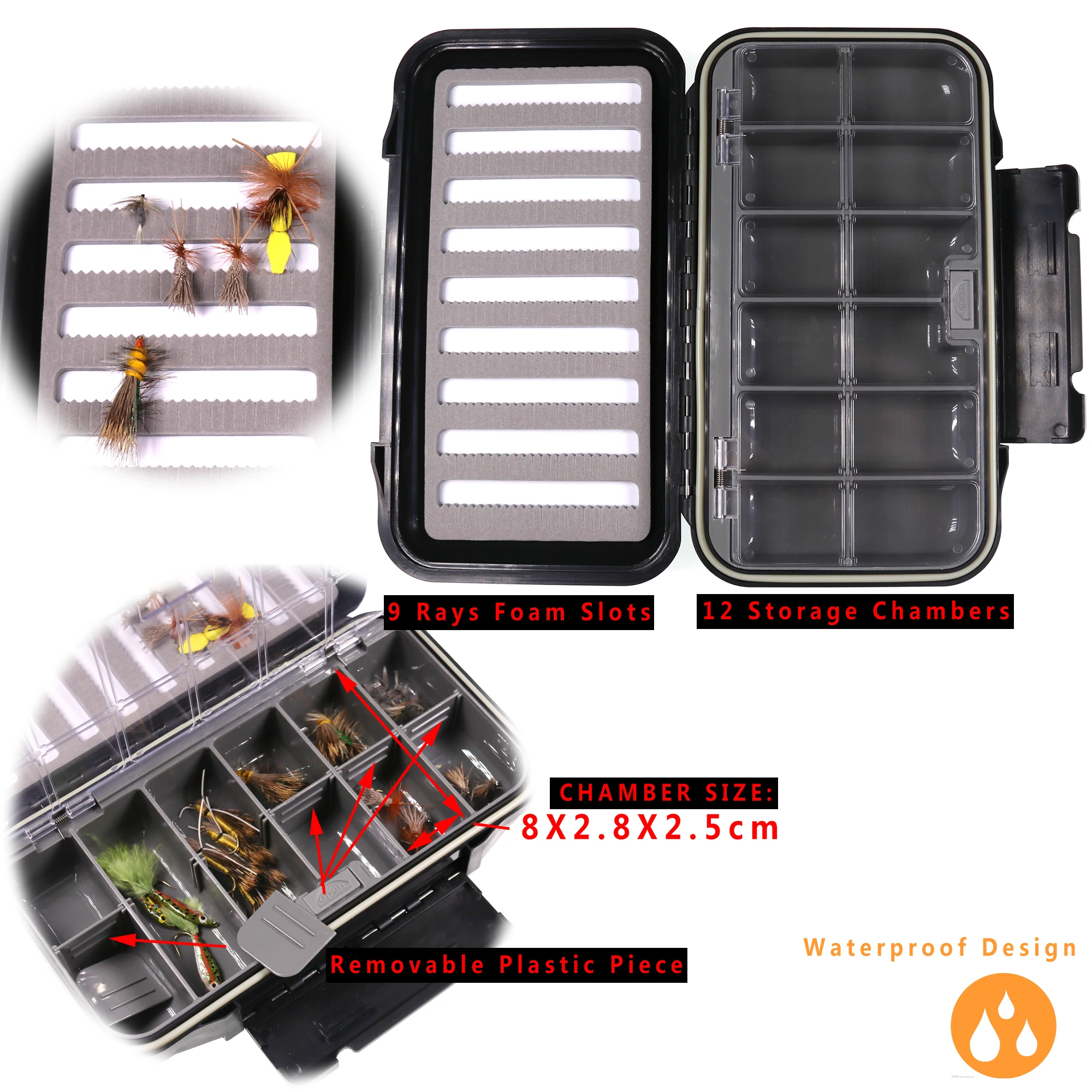 Double Side Waterproof Plastic Fly Fishing Box Storage Box Lure Storage