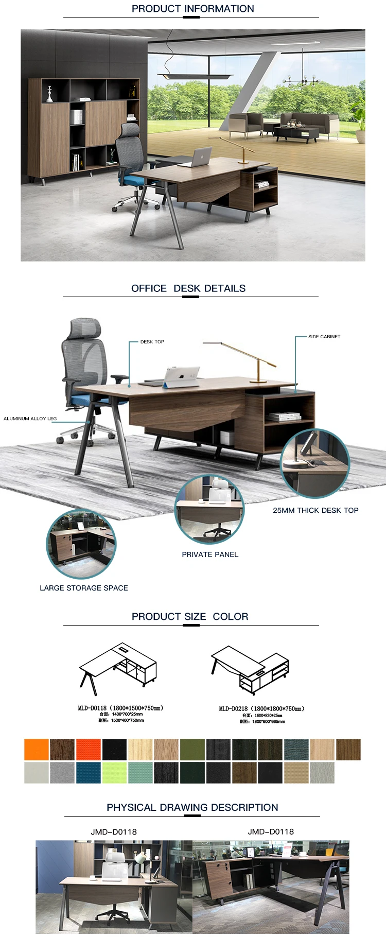 Professional office furniture european style semi circle 100% MDF executive office desk