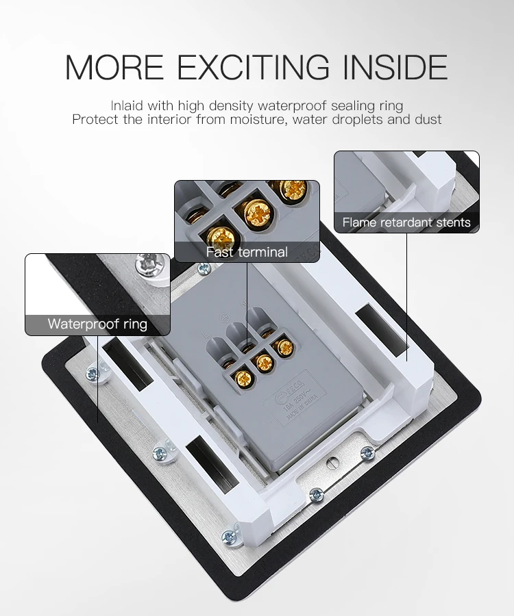 Wholesale USA standard Stainless steel electrical power supply 16A hidden socket box