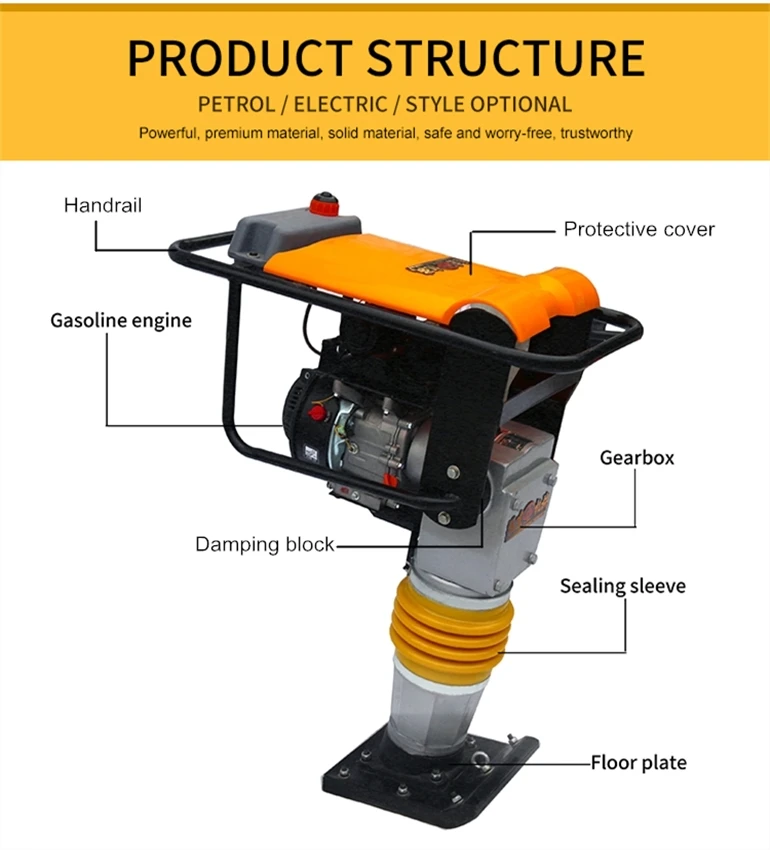 Factory Direct 5.5hp Small Rammer Compactor Hand Tamping Engine Vibrator Rammer Compactor Machine for Road Construction factory
