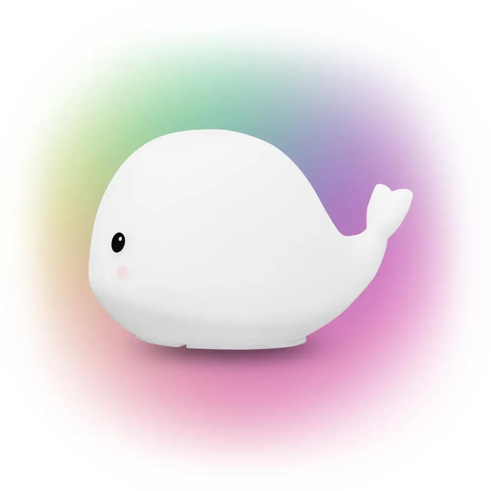 Wally Whale White Multicolor Changing Integrated LED Rechargeable Silicone Night Light