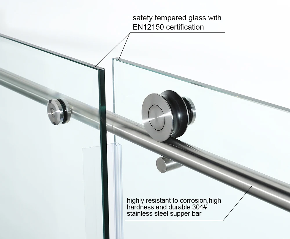 Bathease 8mm 10mm Tempered Clear Glass Big Roller Adjustable Sliding Shower Door