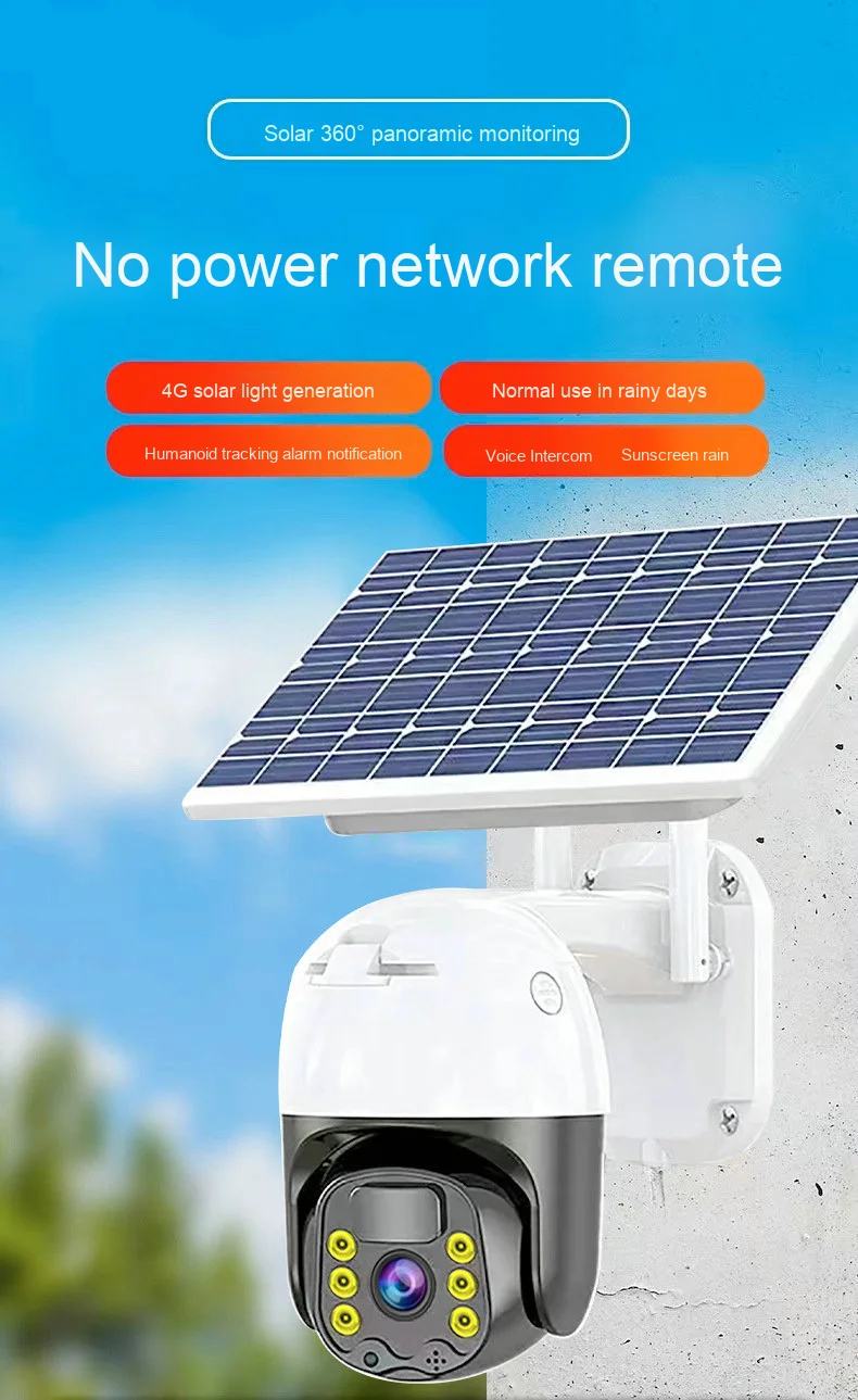 2MP Ai Smart Solar Wireless Waterproof IP66 Home Security Camera 360PTZ Night Vision Cloud 1080p Low Power Outdoor Wifi IP