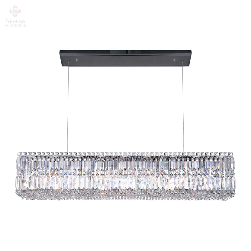 Good Quality Luxury Modern  2020 New Design Rectangle Iron Dining Room K9 Crystal Ceiling Chandelier Lighting