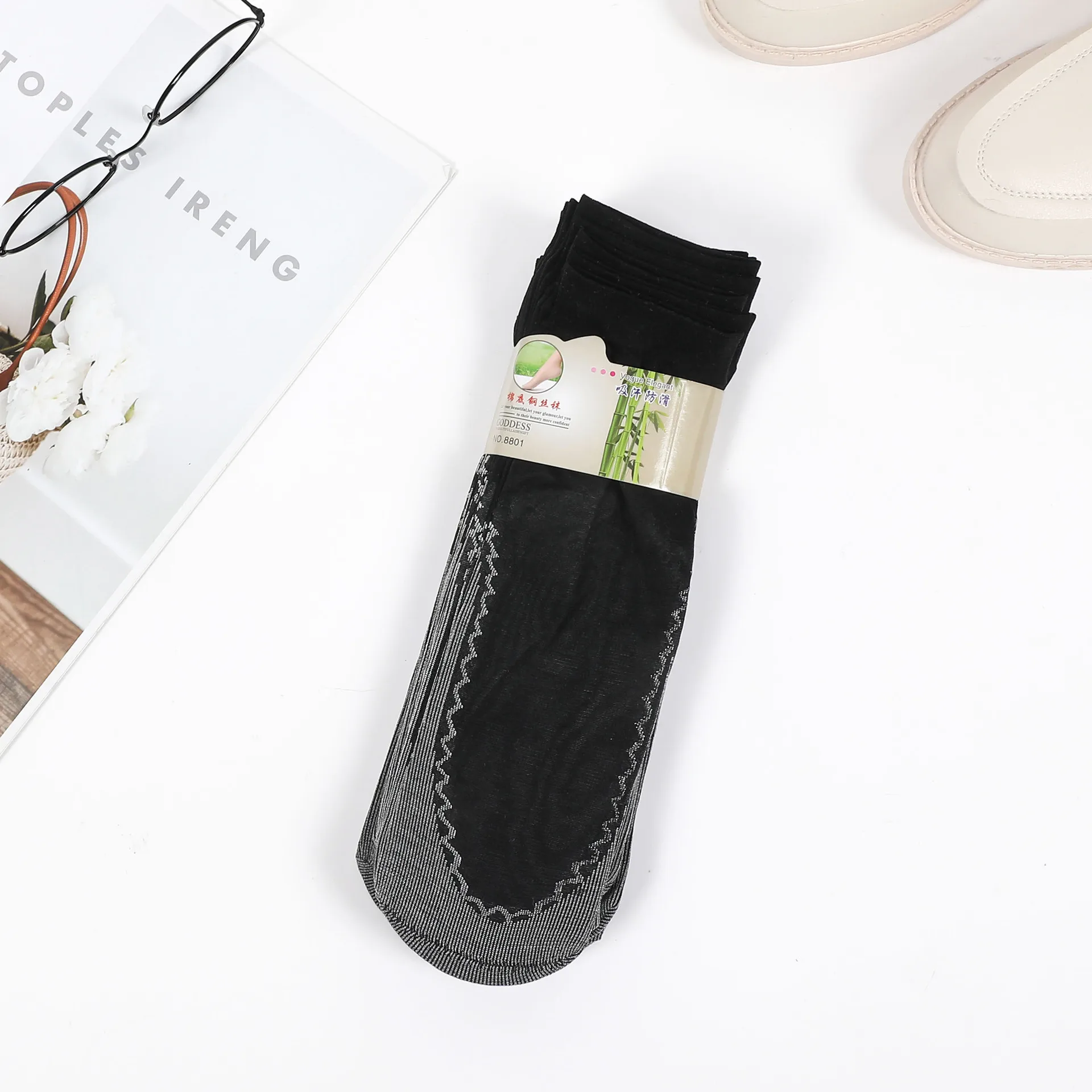 Breathable spandex nylon transparent cotton bottom short silk stockings summer socks for women anti-hook ultra-thin socks