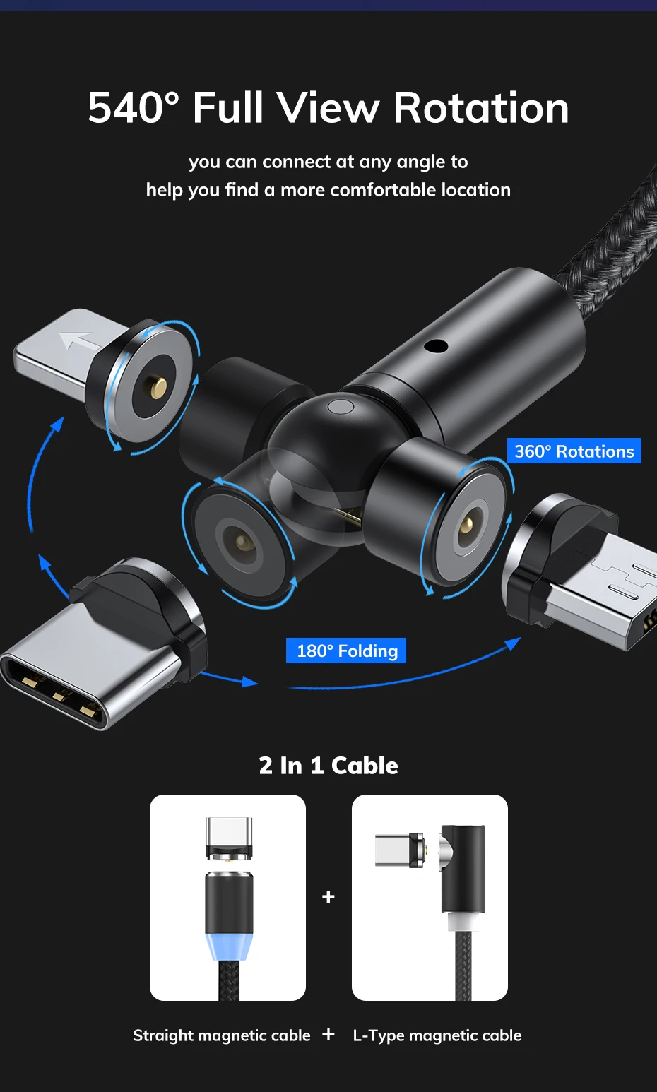 AM68 540 Degree LED Magnetic Cable - ANKUX.COM