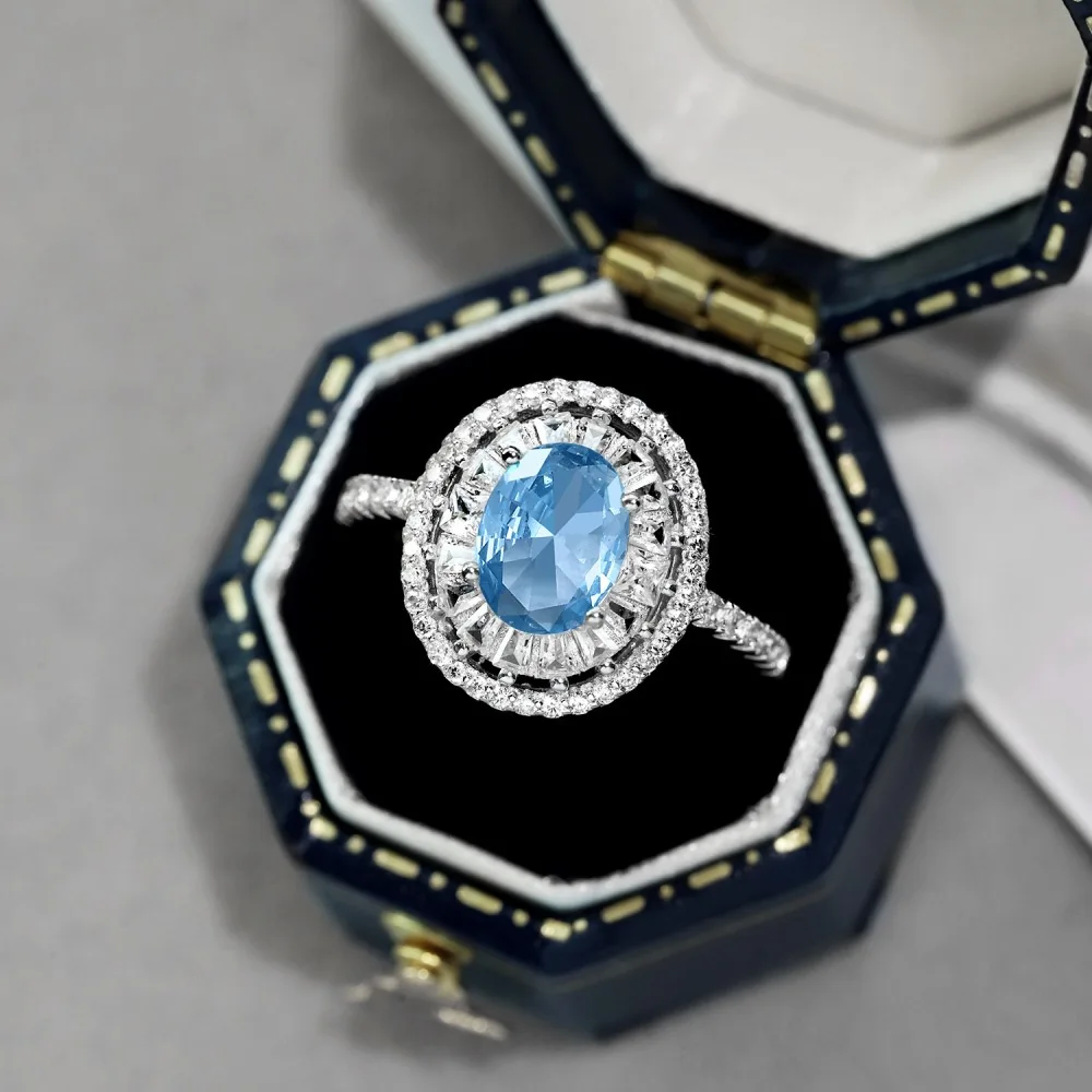 Women's S925 Sterling Silver Ring New Fine Gem Water Drop Geometric Bow Pagoda with Lab Diamond Gemstone Rings