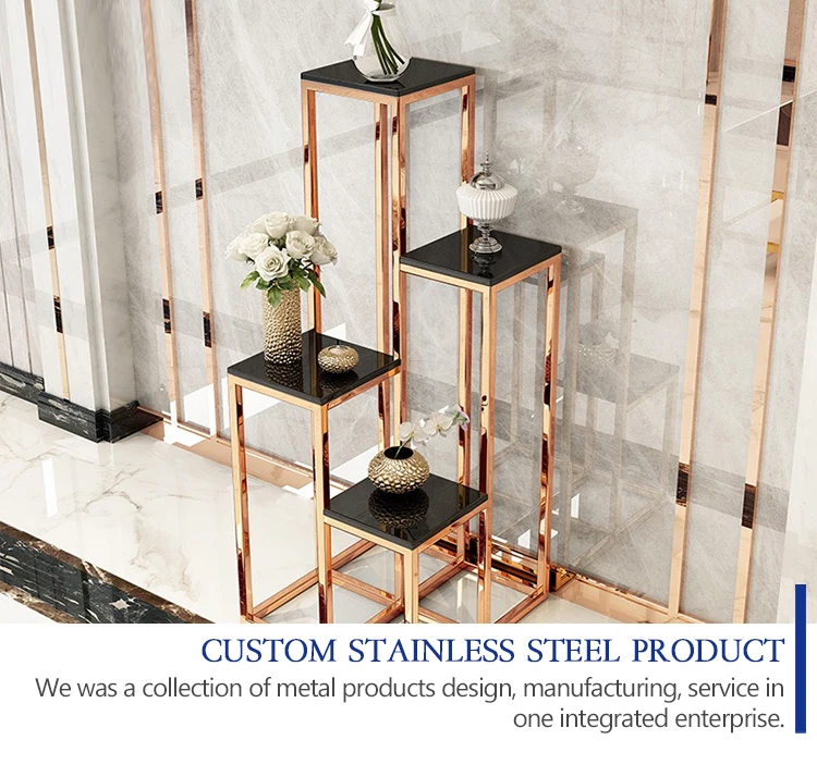 Gold rectangle metal frame stainless steel flower display stand for decoration stainless steel leg tall flower floor stand