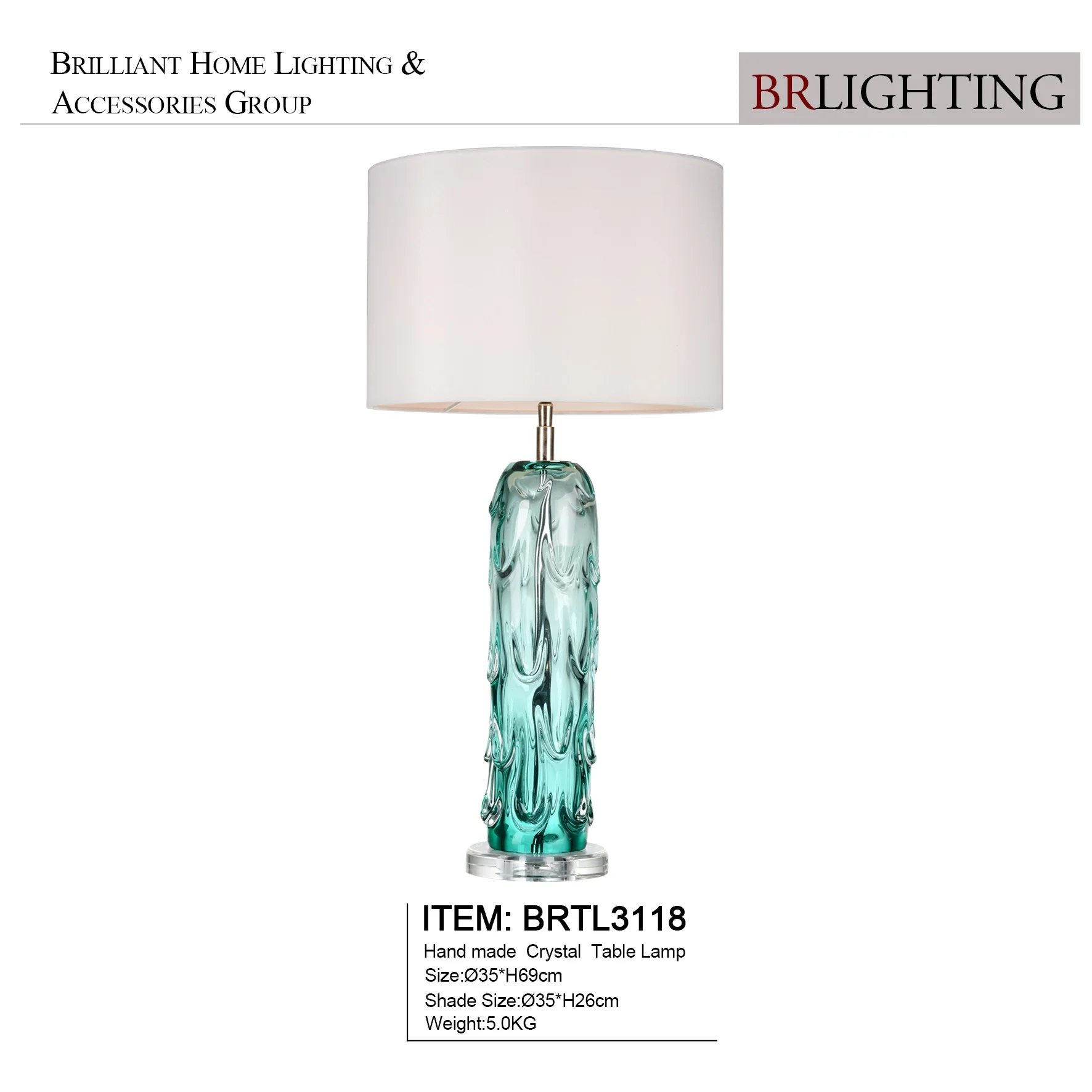 Handmade Crystal Table Lamp Green Living Room Lamp with Fabric Shade for Hotel Home Bed Side