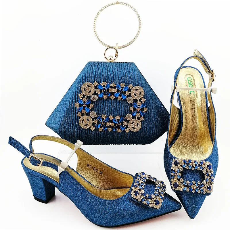Low Heel Women Shoes Bag Set With Stones Beautiful Italian Shoes To Match Bag Set High Quality