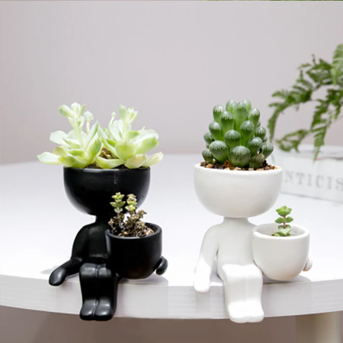 Mini Flower Pot Ceramic Human Shape Small Succulent Plant Pots
