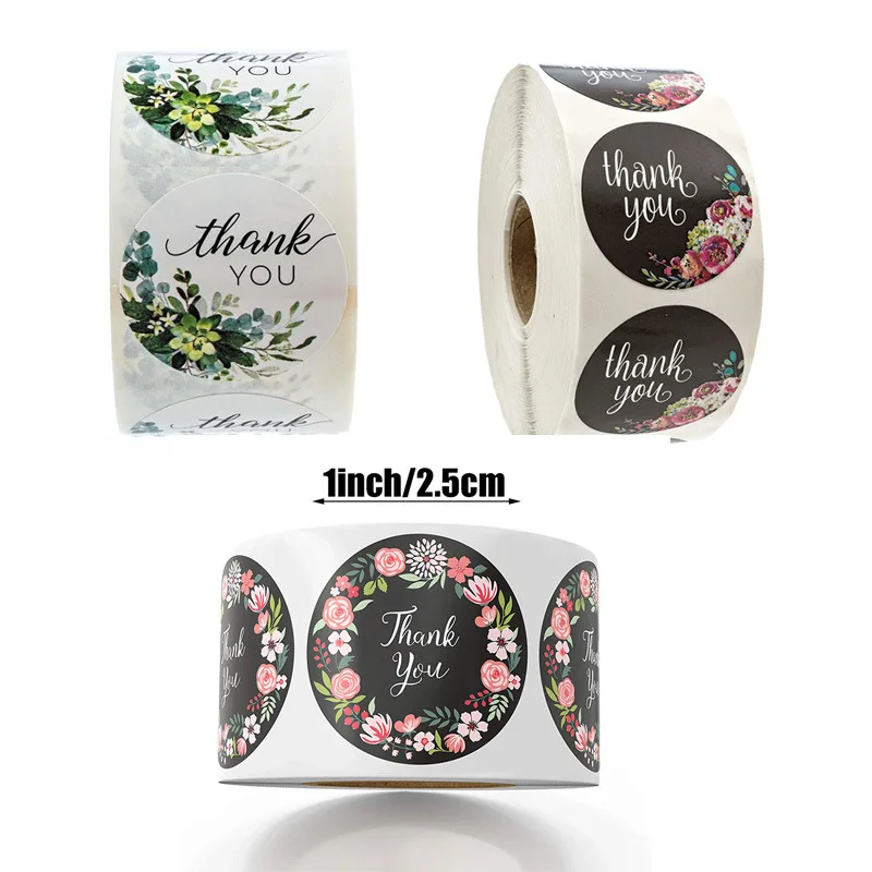 500pcs/roll Logo Sticker Custom Printing Floral Custom Thank You