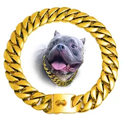 Factory Drop Shipping Gold Cuban Dog Chain Dog Collars 14MM/15MM/17MM/19MM/32MM Thick Wide For Dog Training Collar