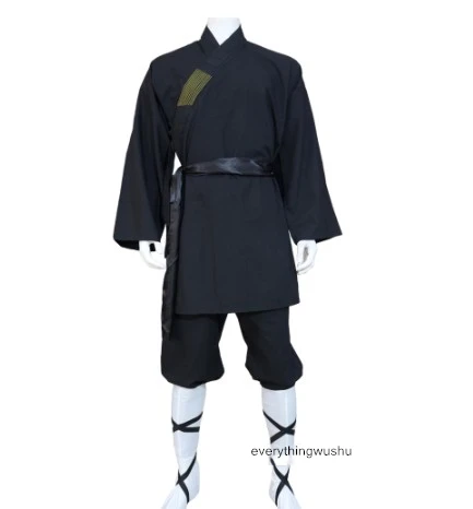 Worldwide Free Shipping Black Cotton Shaolin Monk Suit Martial arts Tai chi Uniform Wing Chun Kung fu Clothes