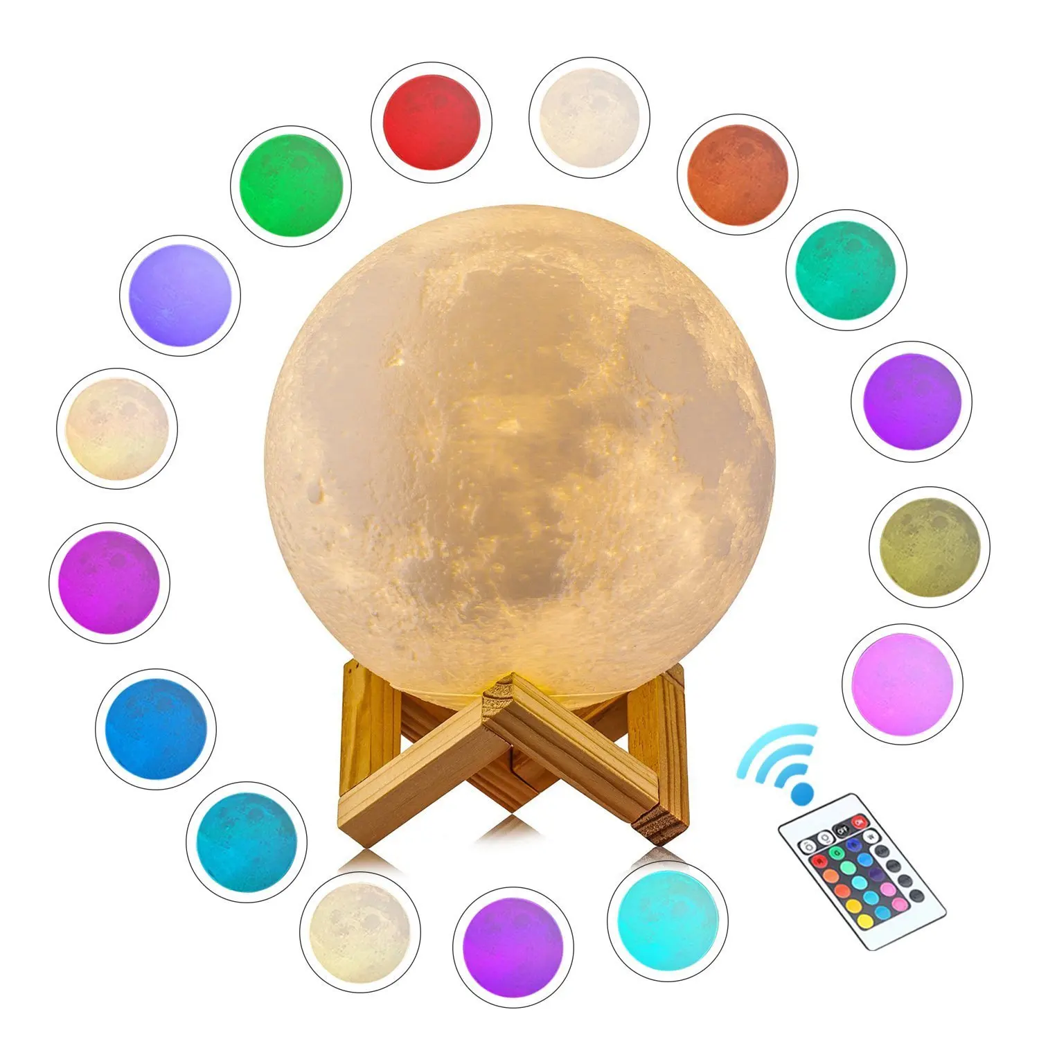 12cm Amazon 16 Colors RGB Luna Night Light Remote-Control Rechargeable 3D Printing PLA Moon Lamp Birthday Gifts