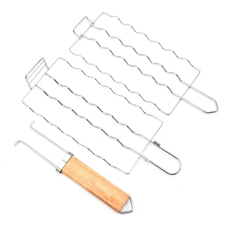 Sausage BBQ Net 304 Stainless Steel Hot Dog Grill Detachable Folding Portable BBQ Net Clip factory