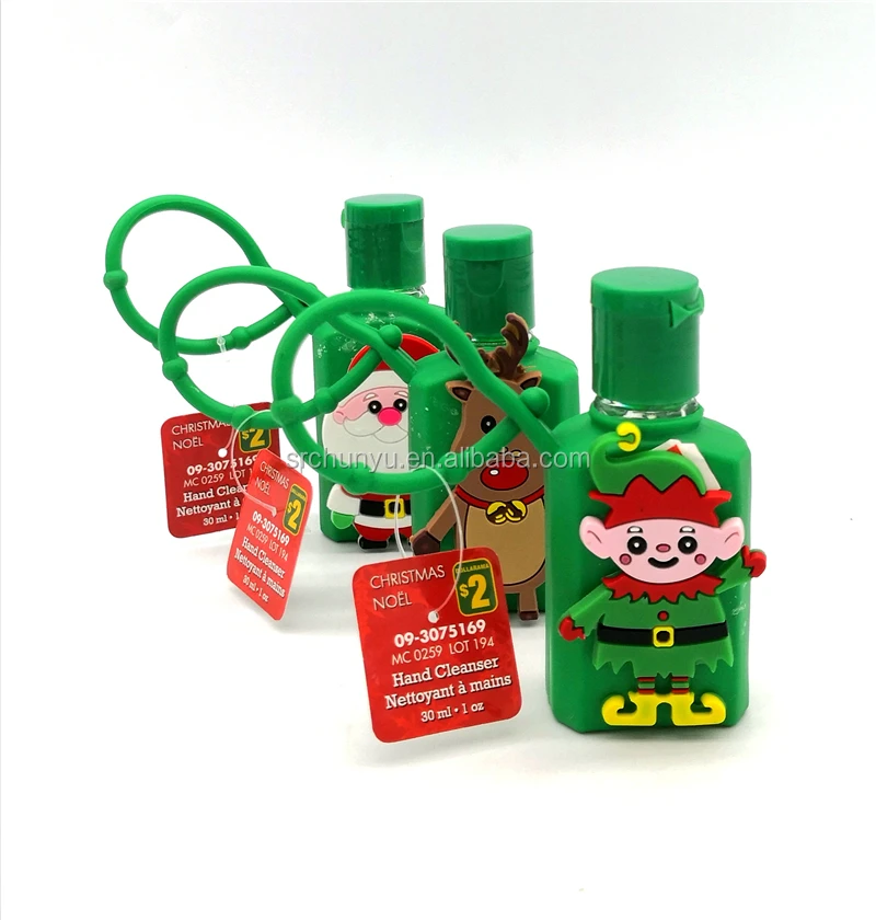 New Christmas Scented Hand Sanitizer With Clip Silicone Cartoon, Double Layer Security Label For School Children