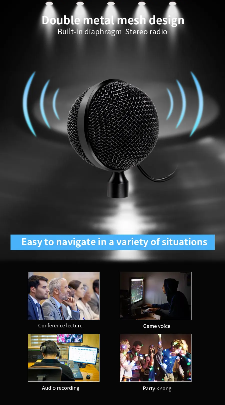 Usb Condenser Microphone 360 Degree Pickup Table Microphone With Min