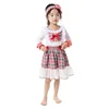 Pink Check Sets Princess Lolita Skirt Christmas Costume Lace Outfits For Girls