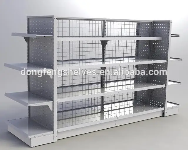 Metal Wholesale Store Super Market Gondola Shelving Display Storage Candy Wall Mesh Shelves For Supermarket