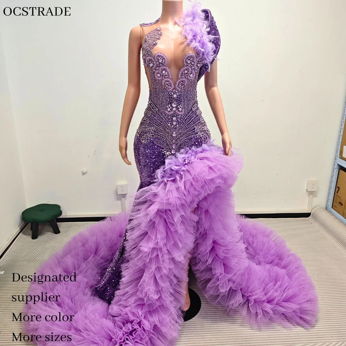 purple multi color dress Dramatic Two-Tone Purple Sequin Split Color Prom Dress