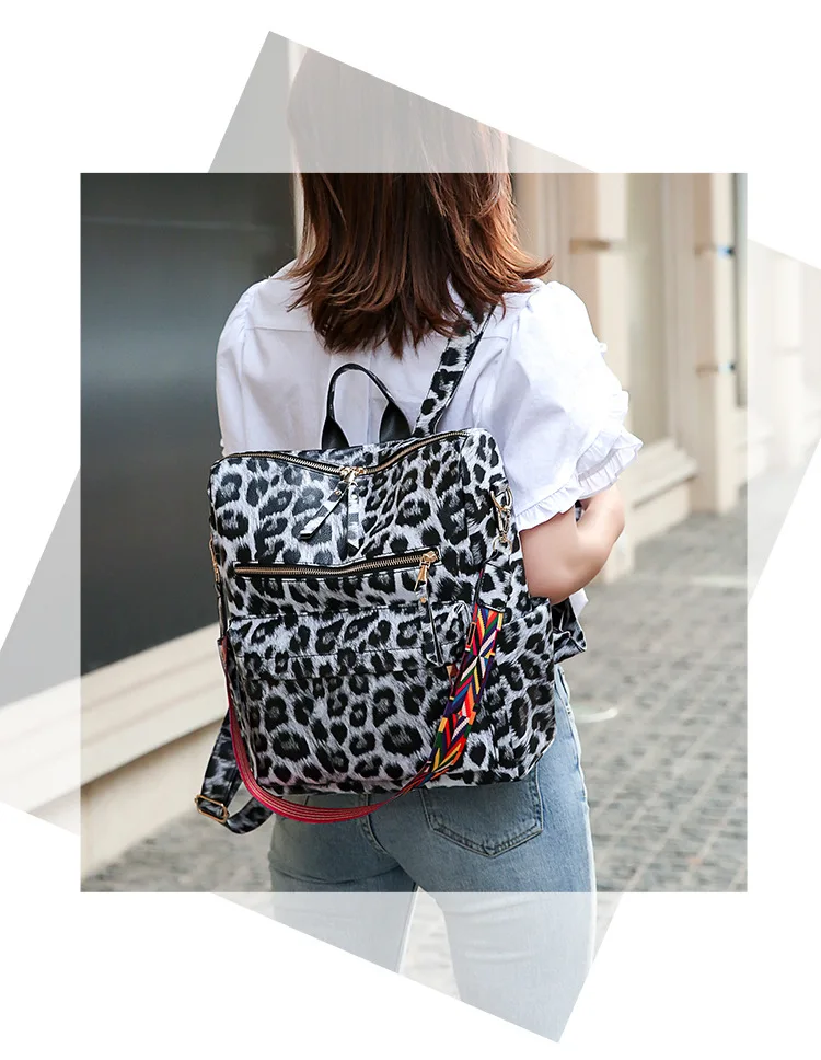 Trending Casual European Amercian Style Lady PU Leather Crossbody Bag Leopard Print Backpack Women